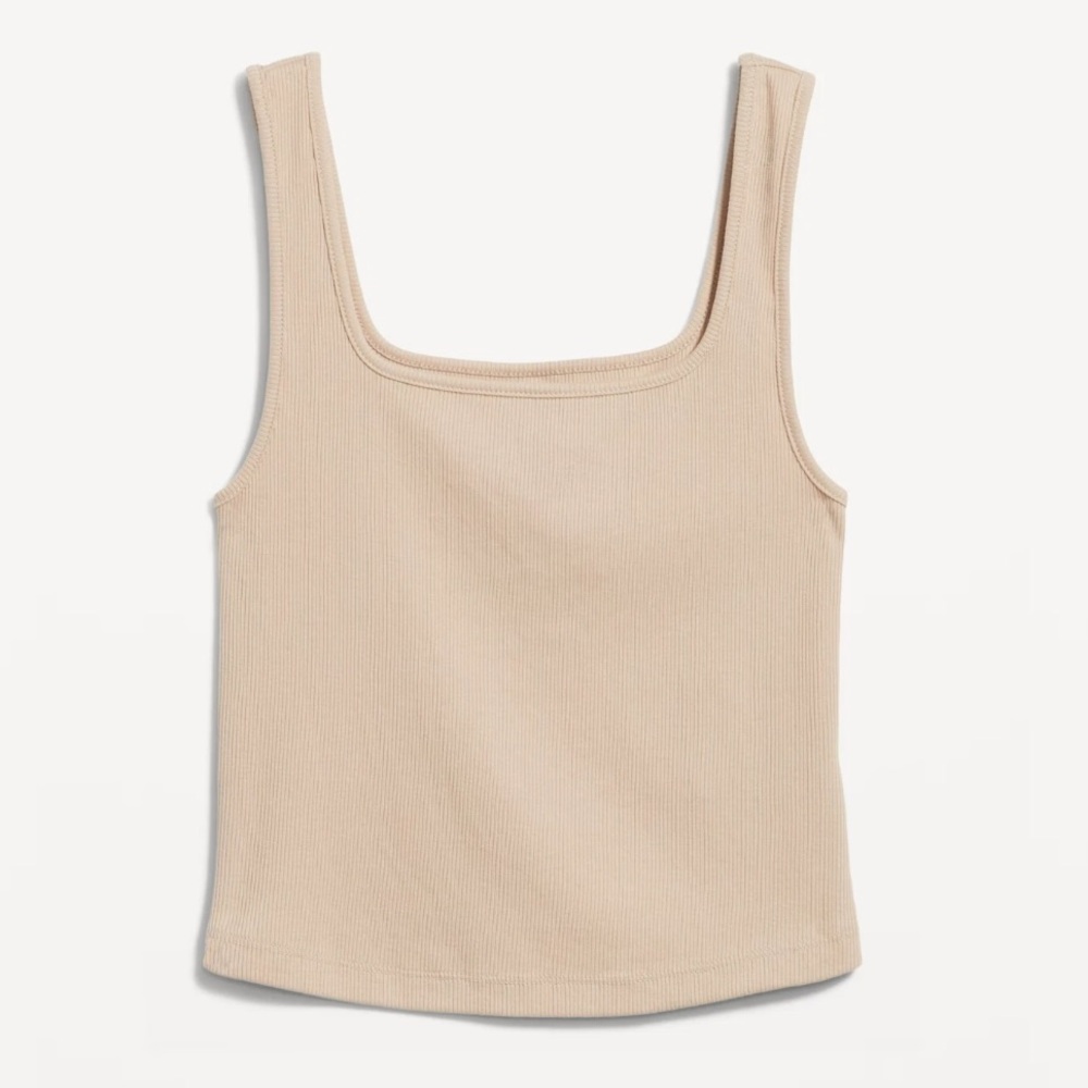 LAST CHANCE: Beige Ribbed Square Neck Cropped Tank, Size Large